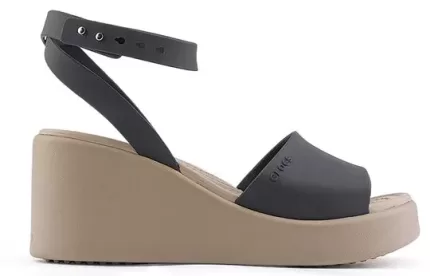 (WMNS) Crocs Brooklyn Ankle Strap Wedge Sandálias ‘Black Beige’
