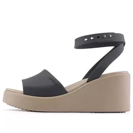 (WMNS) Crocs Brooklyn Ankle Strap Wedge Sandálias ‘Black Beige’