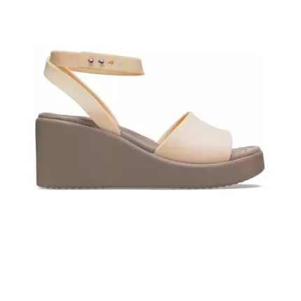 (WMNS) Crocs Brooklyn Ankle Strap Wedge Sandálias ‘Cream White Brown’