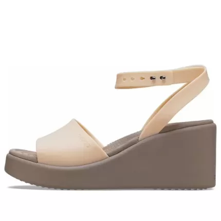 (WMNS) Crocs Brooklyn Ankle Strap Wedge Sandálias ‘Cream White Brown’