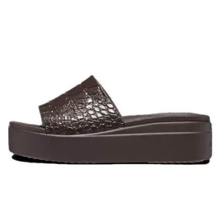 (WMNS) Crocs Brooklyn Croco Shine Slide Sandálias ‘Espresso’