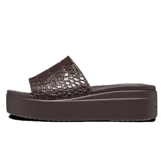 (WMNS) Crocs Brooklyn Croco Shine Slide Sandálias ‘Espresso’