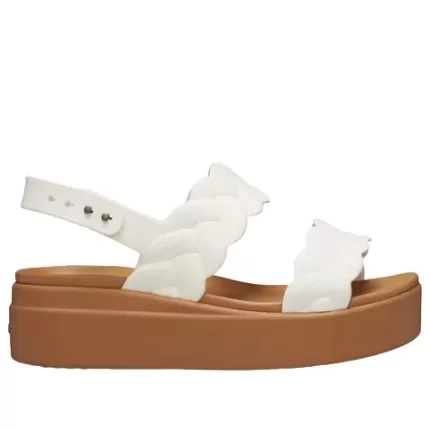(WMNS) Crocs Brooklyn Woven Wedge Sandálias ‘White Brown’