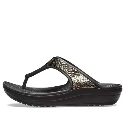 (WMNS) Crocs Chinelos de cobre preto com sola grossa