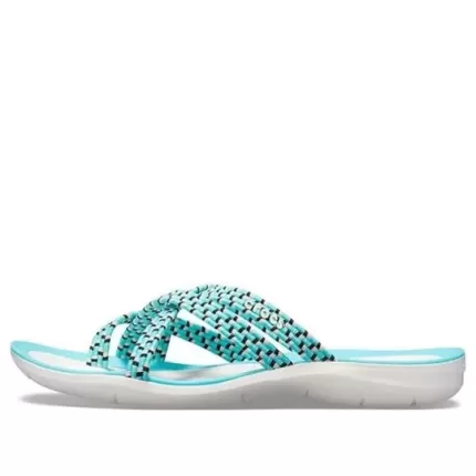 (WMNS) Crocs Chinelos de malha azul branco