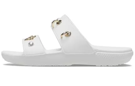(WMNS) Crocs Chinelos esportivos com sola macia e aconchegante para exteriores de salto plano branco