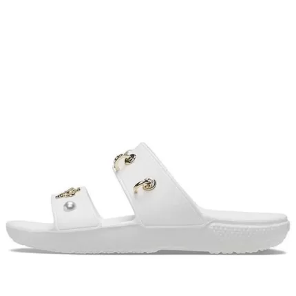 (WMNS) Crocs Chinelos esportivos com sola macia e aconchegante para exteriores de salto plano branco