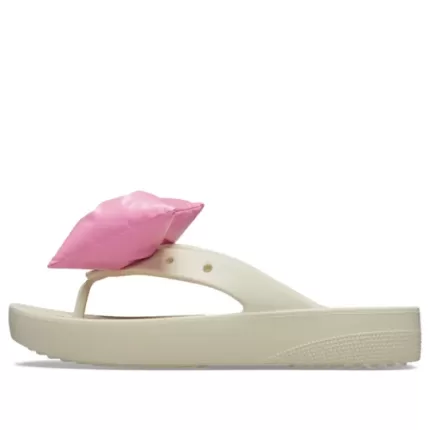 (WMNS) Crocs Classic Chinelos com plataforma e laço ‘Bege Rosa’
