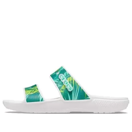 (WMNS) Crocs Classic Chinelos esportivos tropicais de salto plano para exterior branco verde