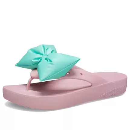 (WMNS) Crocs Classic Chinelos plataforma com laço ‘Pink Teal’