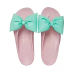 (WMNS) Crocs Classic Chinelos plataforma com laço ‘Pink Teal’