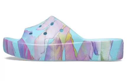 (WMNS) Crocs Classic Plataforma Palm Print Slide ‘Azul Multicolorido’
