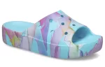 (WMNS) Crocs Classic Plataforma Palm Print Slide ‘Azul Multicolorido’