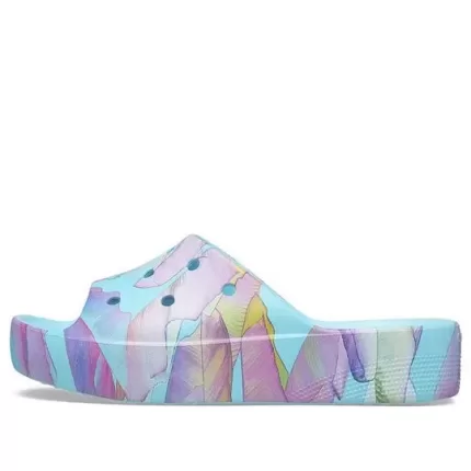 (WMNS) Crocs Classic Plataforma Palm Print Slide ‘Azul Multicolorido’
