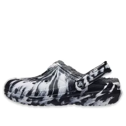 (WMNS) Crocs Classic Tamanco Forrado Sandálias Outdoor ‘Marmoreado Branco Preto’