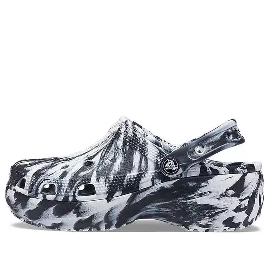 (WMNS) Crocs Classic Tamanco de plataforma marmorizada ‘Preto Branco’