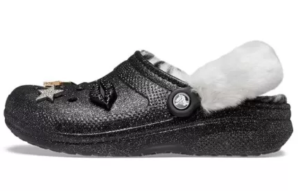 (WMNS) Crocs Disco Classic Lined Disco Glitter Clogs ‘Preto Branco’