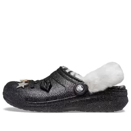 (WMNS) Crocs Disco Classic Lined Disco Glitter Clogs ‘Preto Branco’