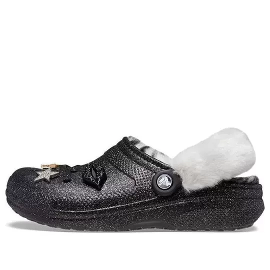 (WMNS) Crocs Disco Classic Lined Disco Glitter Clogs ‘Preto Branco’