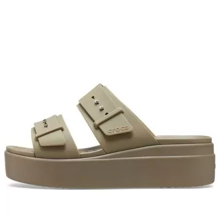 (WMNS) Crocs Sandália Brooklyn de cunha baixa ‘Bege’