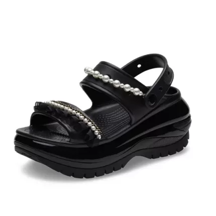 (WMNS) Crocs Sandália Mega Crush Pérola Babado ‘Preta’ 210179