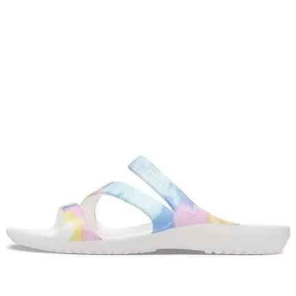 (WMNS) Crocs Swiftwater Crocs Sandálias Casual Multi-Color Tie Dye ‘White’