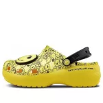 (WMNS) Crocs X Smiley Classic Tamanco Sola Grossa Rosto Sorridente nuvens Sandálias Amarelo Preto